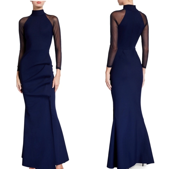 Chiara Boni La Petite Robe Maylys Mock-Neck Long-Sleeve Illusion Gown - Picture 1 of 7